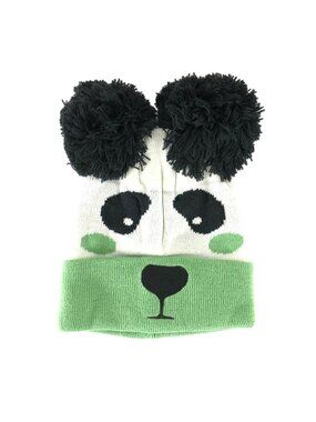 Cirque Infant Beanie Hat Panda Bear Pom Cuffed Black White Green Size 0-24 Month